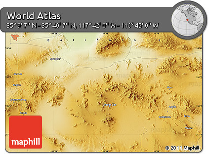 Physical Map of the Area around 35° 24' 37" N, 117° 13' 29" W