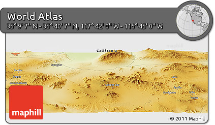 Physical Panoramic Map of the Area around 35° 24' 37" N, 117° 13' 29" W