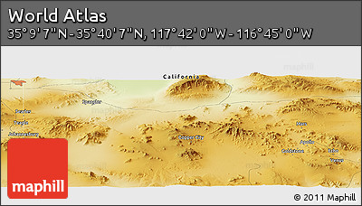 Physical Panoramic Map of the Area around 35° 24' 37" N, 117° 13' 29" W