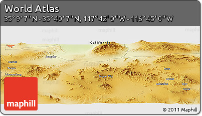 Physical Panoramic Map of the Area around 35° 24' 37" N, 117° 13' 29" W