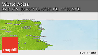 Physical Panoramic Map of the Area around 35° 24' 37" N, 11° 7' 30" E