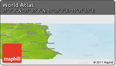 Physical Panoramic Map of the Area around 35° 24' 37" N, 11° 7' 30" E