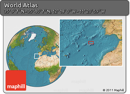 Satellite Location Map of the Area around 35° 24' 37" N, 11° 49' 29" W