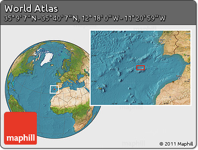 Satellite Location Map of the Area around 35° 24' 37" N, 11° 49' 29" W