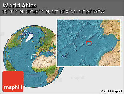 Satellite Location Map of the Area around 35° 24' 37" N, 11° 49' 29" W