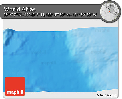 Shaded Relief 3D Map of the Area around 35° 24' 37" N, 122° 19' 29" W