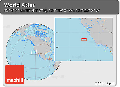 Gray Location Map of the Area around 35° 24' 37" N, 123° 10' 30" W
