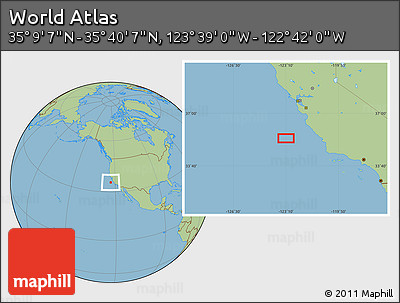Savanna Style Location Map of the Area around 35° 24' 37" N, 123° 10' 30" W