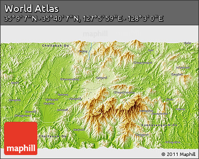 Physical 3D Map of the Area around 35° 24' 37" N, 127° 34' 30" E
