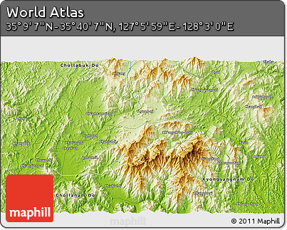 Physical 3D Map of the Area around 35° 24' 37" N, 127° 34' 30" E