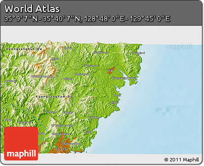 Physical 3D Map of the Area around 35° 24' 37" N, 129° 16' 30" E