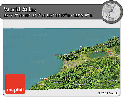 Satellite 3D Map of the Area around 35° 24' 37" N, 132° 40' 30" E