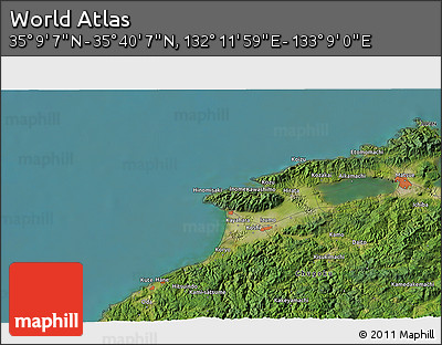 Satellite 3D Map of the Area around 35° 24' 37" N, 132° 40' 30" E