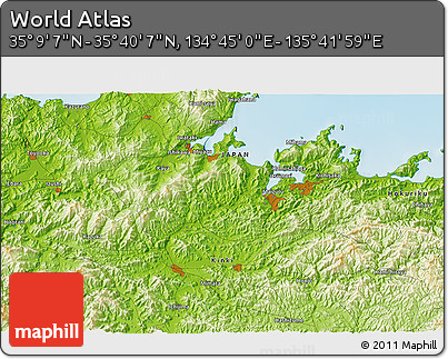 Physical 3D Map of the Area around 35° 24' 37" N, 135° 13' 29" E