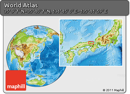 Physical Location Map of the Area around 35° 24' 37" N, 135° 13' 29" E