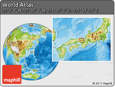 Physical Location Map of the Area around 35° 24' 37" N, 135° 13' 29" E