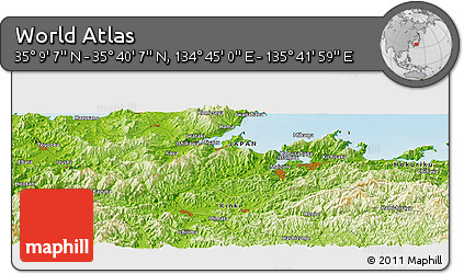 Physical Panoramic Map of the Area around 35° 24' 37" N, 135° 13' 29" E