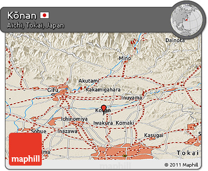 Shaded Relief Panoramic Map of Kōnan