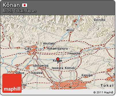 Shaded Relief Panoramic Map of Kōnan