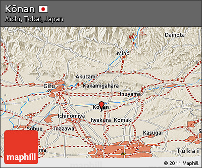 Shaded Relief Panoramic Map of Kōnan