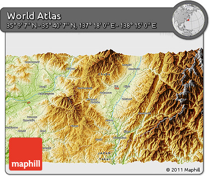 Physical 3D Map of the Area around 35° 24' 37" N, 137° 46' 30" E