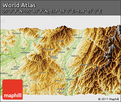 Physical 3D Map of the Area around 35° 24' 37" N, 137° 46' 30" E