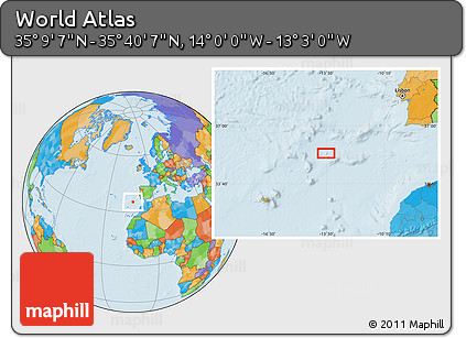 Political Location Map of the Area around 35° 24' 37" N, 13° 31' 30" W