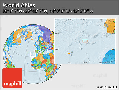 Political Location Map of the Area around 35° 24' 37" N, 13° 31' 30" W