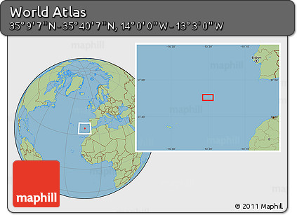 Savanna Style Location Map of the Area around 35° 24' 37" N, 13° 31' 30" W