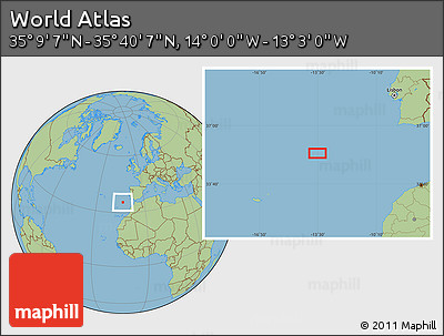 Savanna Style Location Map of the Area around 35° 24' 37" N, 13° 31' 30" W