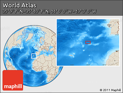 Shaded Relief Location Map of the Area around 35° 24' 37" N, 13° 31' 30" W