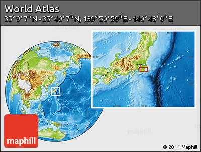 Physical Location Map of the Area around 35° 24' 37" N, 140° 19' 29" E