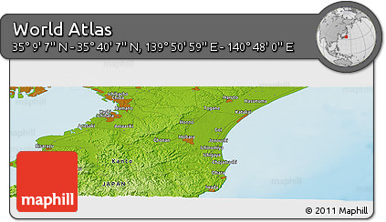 Physical Panoramic Map of the Area around 35° 24' 37" N, 140° 19' 29" E