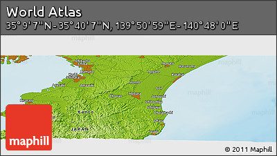 Physical Panoramic Map of the Area around 35° 24' 37" N, 140° 19' 29" E