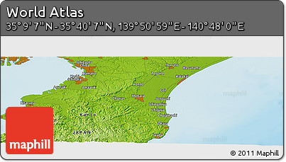 Physical Panoramic Map of the Area around 35° 24' 37" N, 140° 19' 29" E