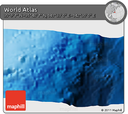 Physical 3D Map of the Area around 35° 24' 37" N, 142° 1' 30" E