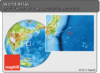 Physical Location Map of the Area around 35° 24' 37" N, 144° 34' 29" E
