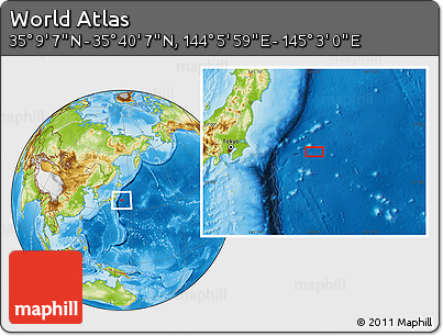 Physical Location Map of the Area around 35° 24' 37" N, 144° 34' 29" E