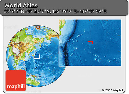 Physical Location Map of the Area around 35° 24' 37" N, 147° 7' 30" E