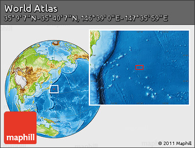 Physical Location Map of the Area around 35° 24' 37" N, 147° 7' 30" E