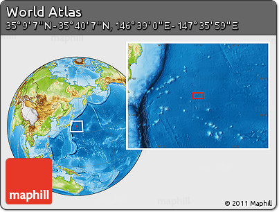 Physical Location Map of the Area around 35° 24' 37" N, 147° 7' 30" E