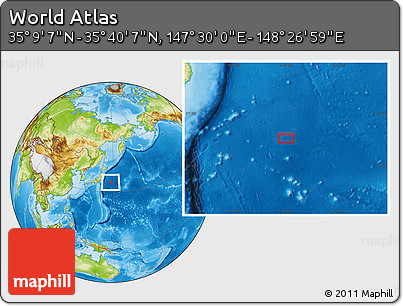 Physical Location Map of the Area around 35° 24' 37" N, 147° 58' 29" E
