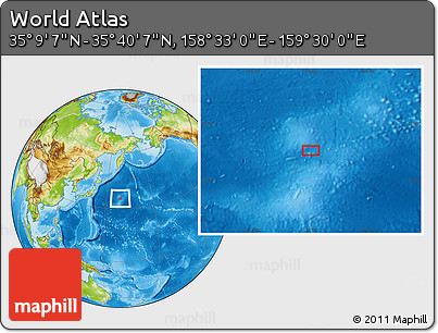 Physical Location Map of the Area around 35° 24' 37" N, 159° 1' 30" E