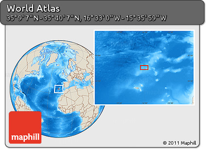 Shaded Relief Location Map of the Area around 35° 24' 37" N, 16° 4' 29" W