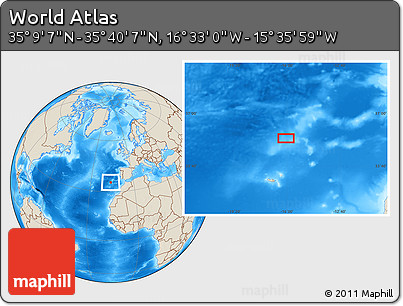 Shaded Relief Location Map of the Area around 35° 24' 37" N, 16° 4' 29" W