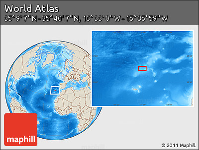 Shaded Relief Location Map of the Area around 35° 24' 37" N, 16° 4' 29" W