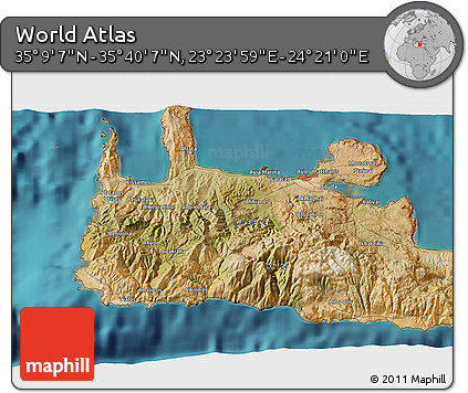 Satellite 3D Map of the Area around 35° 24' 37" N, 23° 52' 30" E