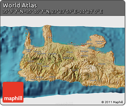 Satellite 3D Map of the Area around 35° 24' 37" N, 23° 52' 30" E