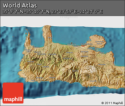 Satellite 3D Map of the Area around 35° 24' 37" N, 23° 52' 30" E