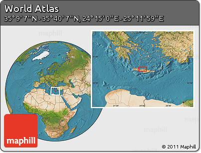 Satellite Location Map of the Area around 35° 24' 37" N, 24° 43' 30" E